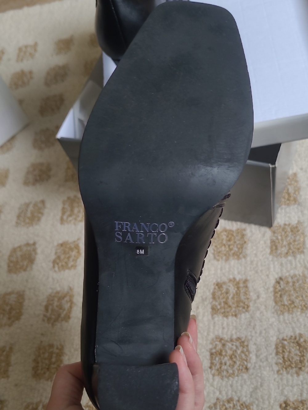 Franco Sarto Black Leather Square-Toe Ankle Booties - Picture 6 of 12